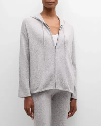 Neiman Marcus Cashmere Zip-front Hoodie In Pearl Grey