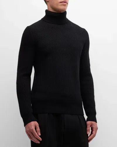 Neiman Marcus Men's Cable Turtleneck Sweater In Black