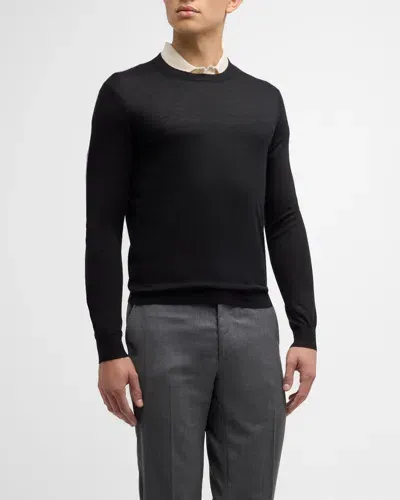 Neiman Marcus Men's Cashmere And Silk Crewneck Sweater In Black