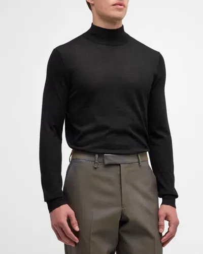 Neiman Marcus Men's Cashmere And Silk Mock-neck Sweater In Black