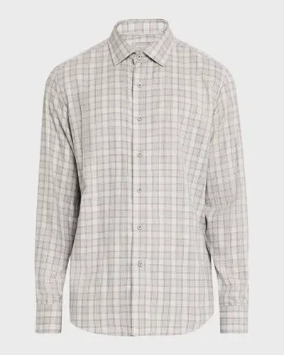 Neiman Marcus Men's Cotton And Cashmere Check Flannel Sport Shirt In Mdgry