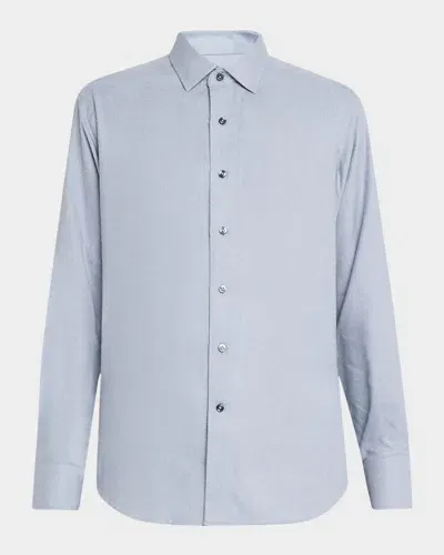 Neiman Marcus Men's Cotton And Cashmere Herringbone Sport Shirt In Light Blue