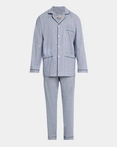 Neiman Marcus Men's Cotton Micro-check Long Pajama Set In Navy