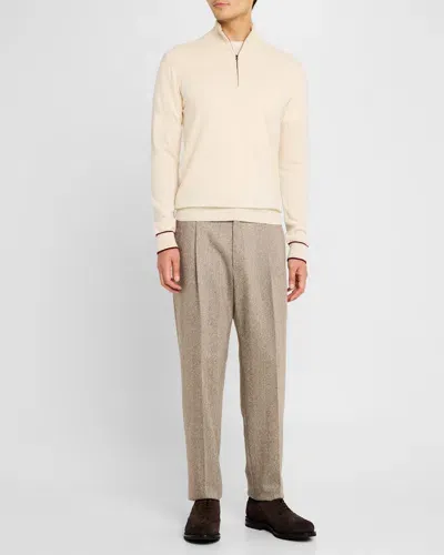 Neiman Marcus Men's Recycled Cashmere Quarter-zip Sweater In White