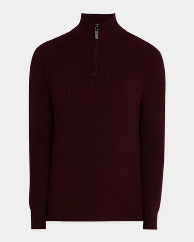 Neiman Marcus Men's Ribbed Wool-cashmere Sweater In Bordeaux