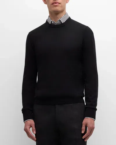 Neiman Marcus Men's Solid Cashmere Crewneck Sweater In Black