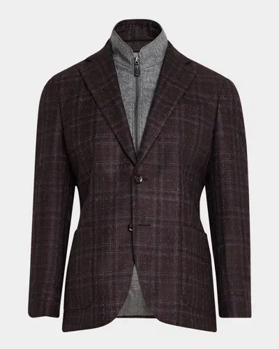 Neiman Marcus Men's Windowpane Sport Coat With Solid Vest In Bordeaux