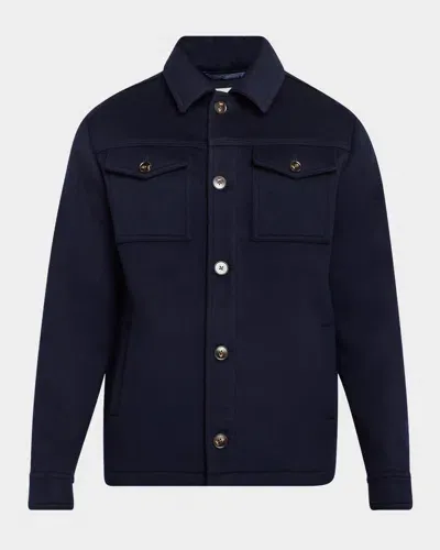 Neiman Marcus Men's Wool Double-face Trucker Jacket In Navy