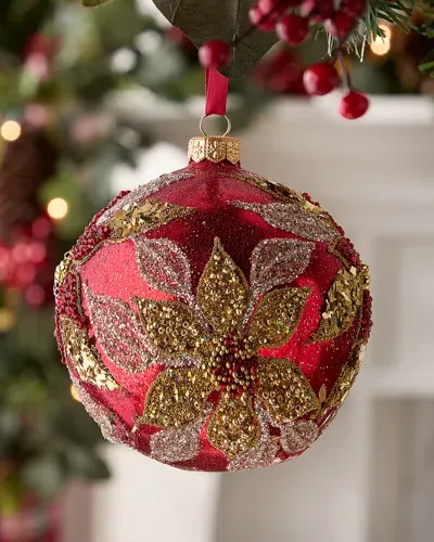 Neiman Marcus Red Poinsettia Ball Christmas Ornament