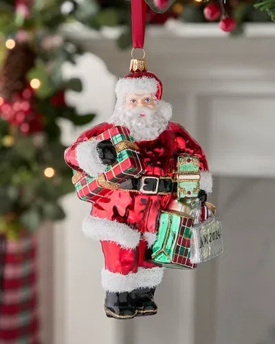 Neiman Marcus Santa With Shopping Bags Ornament In Red