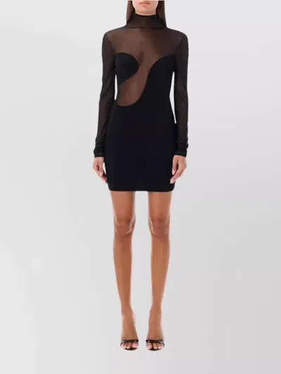 Nensi Dojaka Asymmetric Sheer Mini Dress In Black