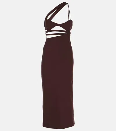 Nensi Dojaka Asymmetric Silk Midi Dress In Brown