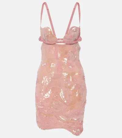 Nensi Dojaka Heartbeat Hand-embroidered Mini Dress In Pink