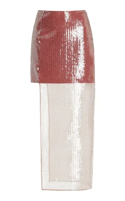 Nensi Dojaka Layered Sequin Midi Skirt In Pink