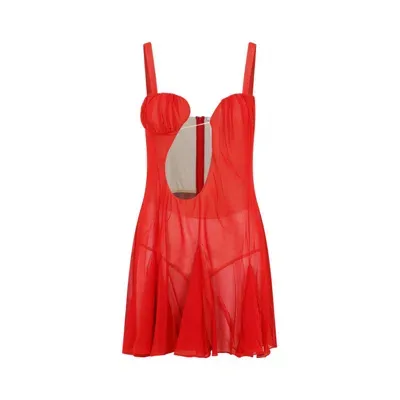 Nensi Dojaka Womens Red Red Godet Asymmetric Silk Mini Dress