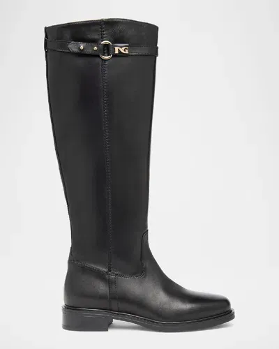 Nerogiardini Leather Buckle Tall Riding Boots In Black