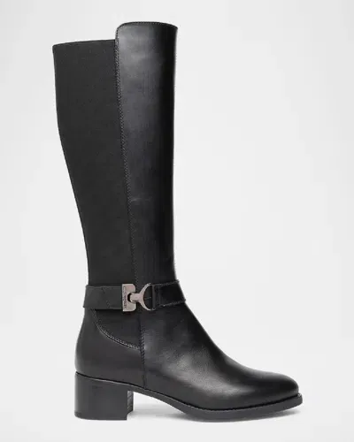 Nerogiardini Leather Stretch Buckle Knee Boots In Black