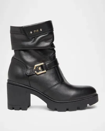 Nerogiardini Slouchy Leather Buckle Short Moto Boots In Black