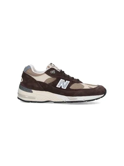 New Balance Brown Suede And Mesh 991v1 Sneakers In Multi