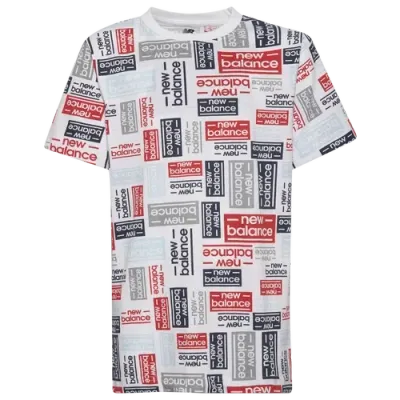 New Balance Boys   All Over Print T-shirt In White/red/grey