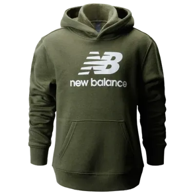 New Balance Boys   Classic Fleece Hoodie In White/dark Olivine