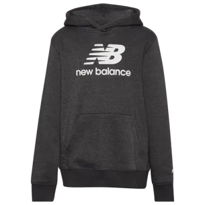 New Balance Boys   Stacked Logo Hoodie In Charcoal Heather/white