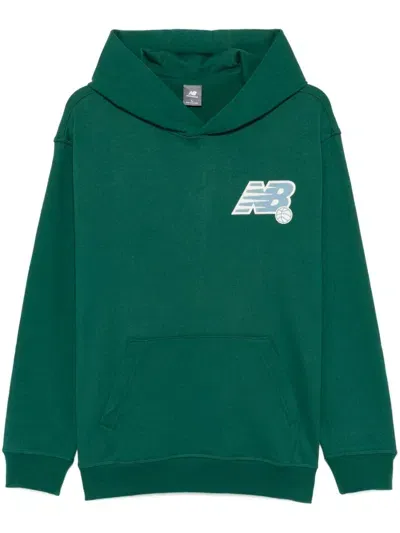 New Balance Logo-patch Hoodie In Green