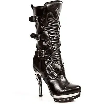 Pre-owned New Rock Rock Boots Womens Punk Gothic Stiefel - Style Punk001 C1 Schwarz - Damen