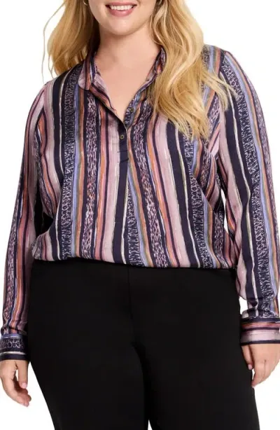 Nic + Zoe Nic+zoe Animal Stripe Button-up Shirt In Indigo Multi