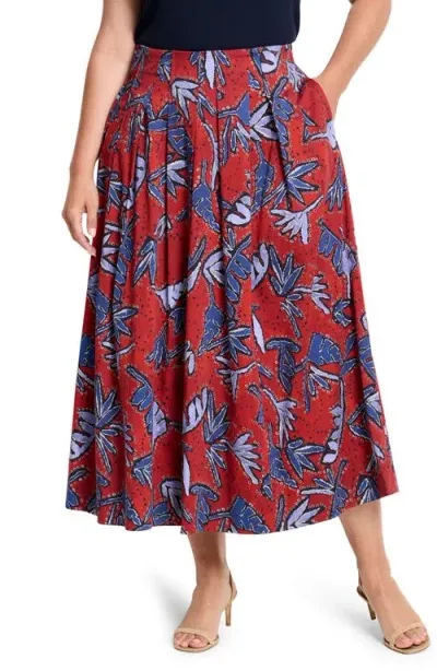 Nic + Zoe Nic+zoe Autumn Leaves Pleated Skirt In Red Multi