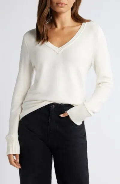 Nic + Zoe Nic+zoe Baby Garter V-neck Sweater In Classic Cream