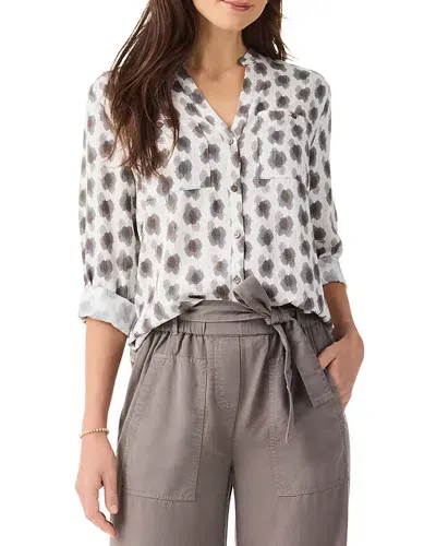 Nic + Zoe Nic+zoe Clover Stamp Button-up Top In Grey Multi