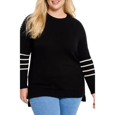 Nic + Zoe Nic+zoe Dashing Down Whipstitch High/low Sweater In Black Onyx