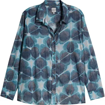 Nic + Zoe Nic+zoe Ethereal Seas Crinkle Cotton Button-up Shirt In Aqua Multi