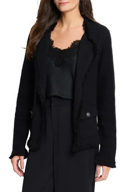 Nic + Zoe Nic+zoe Fringe Knit Blazer In Black Onyx