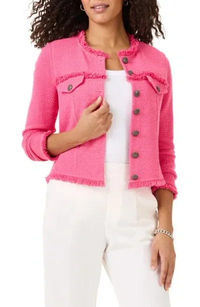 Nic + Zoe Nic+zoe Utility Fringe Mix Knit Jacket In Wild Pink