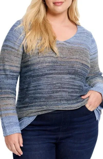 Nic + Zoe Nic+zoe Hazy Shades Linen Blend Sweater In Indigo Multi