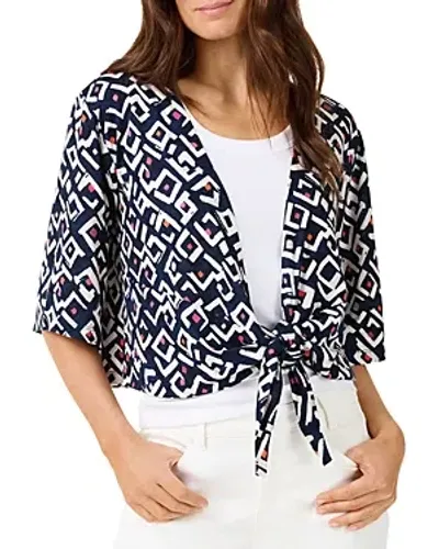 Nic + Zoe Nic+zoe Petite Indigo Angles 4-way Linen-blend Cardigan In Indigo Multi