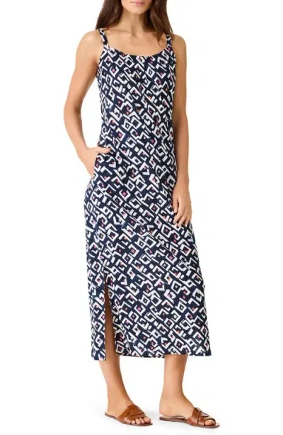 Nic + Zoe Nic+zoe Petite Indigo Angles Linen-blend Dress In Indigo Multi