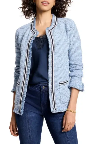 Nic + Zoe Nic+zoe Indigo Fringe Accent Knit Jacket In Blue Multi