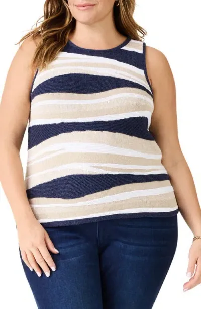 Nic + Zoe Nic+zoe Plus Knit Waves Sweater Tank In Indigo Multi