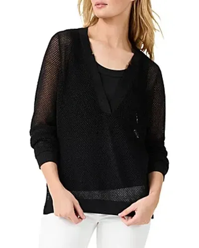 Nic + Zoe Nic+zoe Metallic Mesh Stitch Sweater In Black