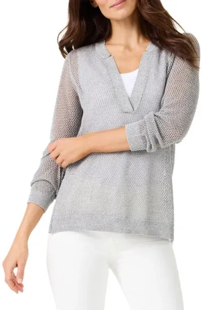 Nic + Zoe Nic+zoe Metallic Mesh Stitch Sweater In Tarragon