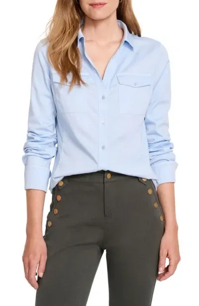 Nic + Zoe Nic+zoe Mix Media Button-up Shirt In Powder Blue