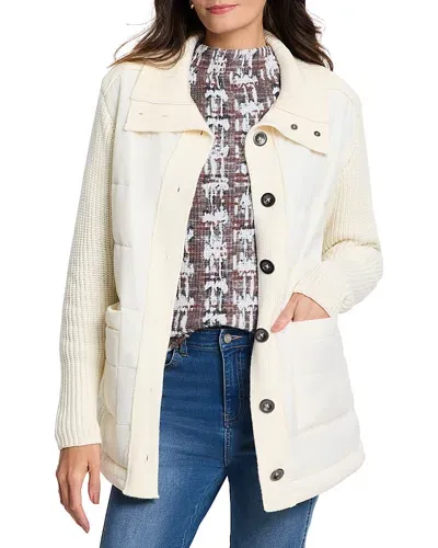 Nic + Zoe Nic+zoe Mix Media Quilted Puffer Jacket In Cassic Cream