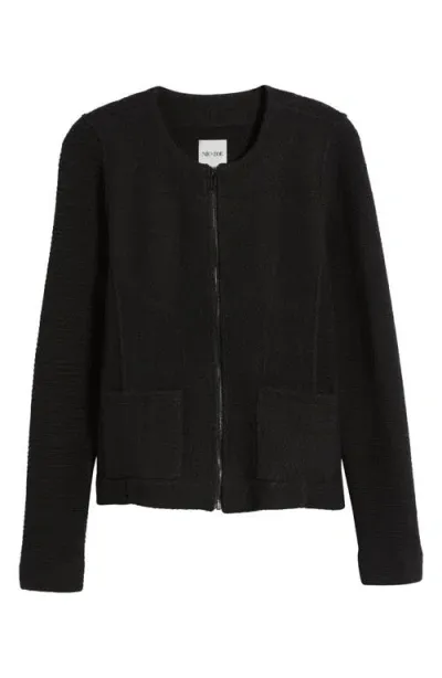 Nic + Zoe Nic+zoe Mix Zip Front Knit Jacket In Black Onyx