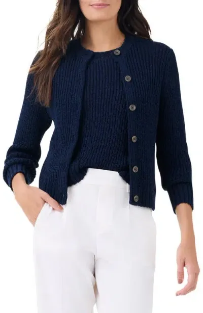 Nic + Zoe Nic+zoe Round Neck Button Up Cardigan In Dark Indigo