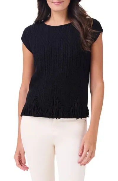 Nic + Zoe Openwork Sweater Top In Black