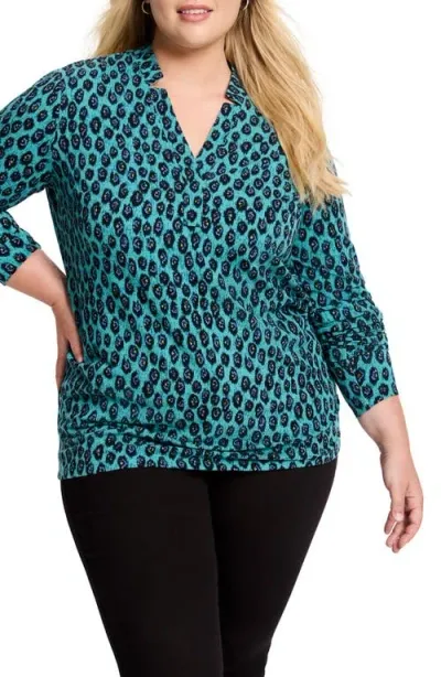 Nic + Zoe Nic+zoe Pebble Blues Notched Neck Top In Aqua Multi