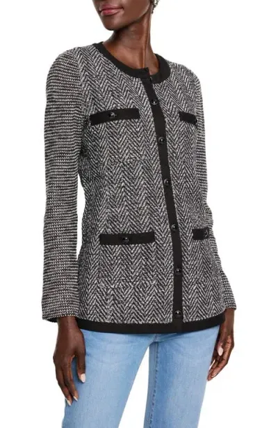 Nic + Zoe Nic+zoe Perfectly Polished Herringbone Knit Jacket In Black Mix